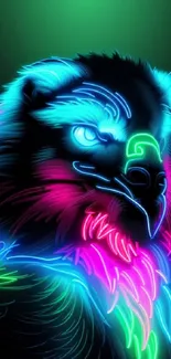 Vibrant neon eagle with colorful glow on black background.