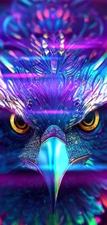 Vibrant neon eagle art with purple and blue hues.