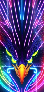 Bright neon eagle with vivid colors and bold design for mobile wallpaper.