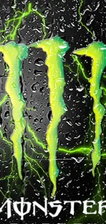 Neon green lightning with bold logo on black background.