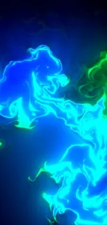 Vibrant neon wallpaper with swirling blue and green electric energy.