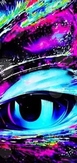 Abstract neon eye wallpaper with vibrant colors and artistic design.