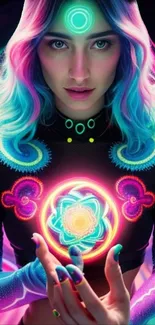 Vibrant neon fantasy art featuring mystical elements and glowing colors.