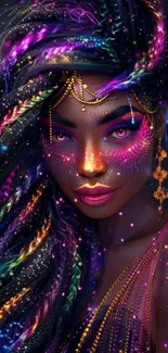 Colorful neon fantasy character art with vibrant purple hues.