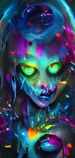 Abstract neon fantasy art with colorful glowing character.