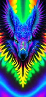 Vibrant neon fantasy bird art with colorful details for phone wallpaper.