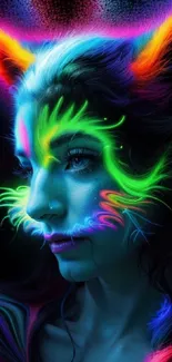 Vibrant neon fantasy portrait with colorful accents.