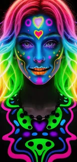 Vibrant neon fantasy portrait with glowing colors.