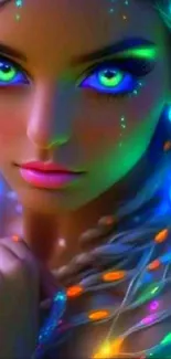 Vibrant neon fantasy wallpaper with luminous colors and enchanting details.