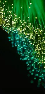 Neon green and blue abstract fiber optic wallpaper.