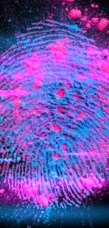 Vibrant neon fingerprint wallpaper with pink and blue hues.