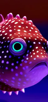 Colorful neon fish with vibrant patterns and striking eyes on a phone wallpaper.