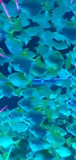 Vibrant wallpaper of neon fish in a turquoise sea.