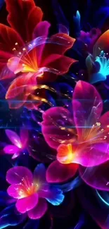 Neon-colored floral digital artwork with vibrant hues