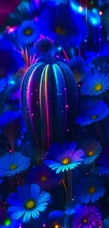 Vivid neon flowers in a digital art wallpaper with vibrant colors.