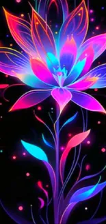 Vibrant neon flower with glowing petals on a black background.