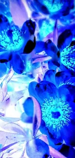 Abstract neon flowers in blue hues.