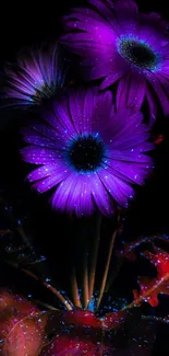 Vibrant neon flower wallpaper with glowing purple petals.