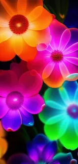 Vibrant neon flower wallpaper with colorful petals.