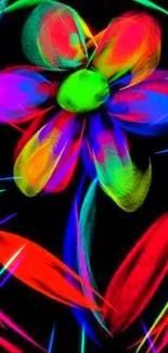 Vibrant neon flower on a black background.