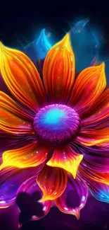 Vibrant neon flower with rich colors on mobile wallpaper.