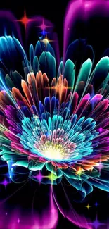 Vibrant neon flower wallpaper with glowing colors on a black background.