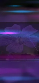 Purple neon flower on a dreamy night sky wallpaper.