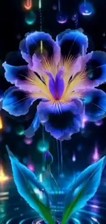 A glowing neon flower with vibrant colors.