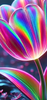 Neon flower with vibrant rainbow colors creating a glowing effect.