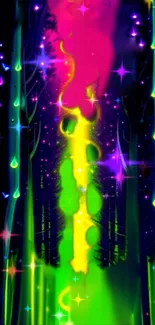 Neon forest wallpaper with vibrant colors and mystical elements.