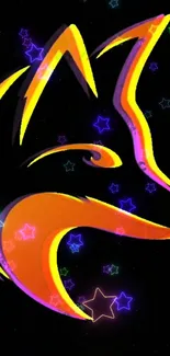 Vibrant neon fox with glowing stars on dark background.