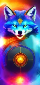 Neon fox with vibrant colors in fantasy design wallpaper.