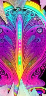 Vibrant neon fractal mobile wallpaper with colorful patterns.