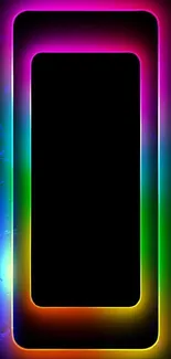 Vibrant neon frame on mobile wallpaper with colorful glow.