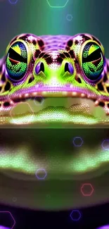 Vibrant neon frog with colorful glowing patterns in digital art style.