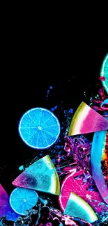 Neon fruit splash wallpaper with vibrant colors and limes.