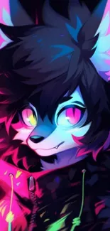 A vibrant furry character with neon colors and abstract background.