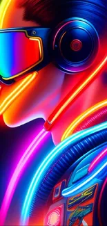 Futuristic neon digital art with vibrant colors and sci-fi design.