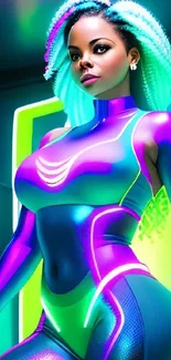 Vibrant neon futuristic art with bold colors for mobile wallpaper.