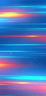 Vibrant neon galaxy wallpaper with blue and orange streaks.