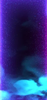 Vibrant neon galaxy wallpaper with starry purple and blue hues.