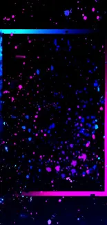 Neon galaxy wallpaper with pink and blue splashes on a black background.