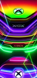 Vibrant neon Xbox themed mobile wallpaper with colorful glowing lines.