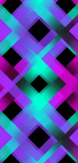 Vibrant neon geometric wallpaper with magenta and turquoise intersecting lines.