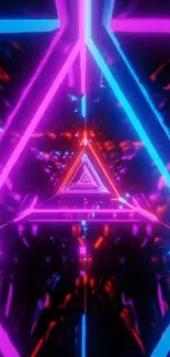 Vibrant neon triangular design with pink and blue highlights for mobile wallpaper.