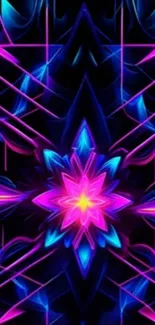 Vibrant neon geometric pattern wallpaper.