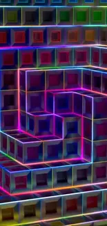 Vibrant neon geometric wallpaper with glowing cubes and spiral design.