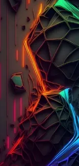 Vibrant neon geometric wallpaper with black background and colorful accents.