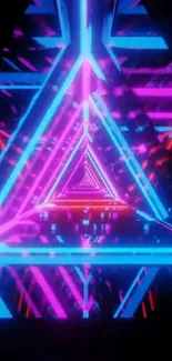 Vibrant neon geometric wallpaper with blue and pink lights