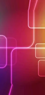 Vibrant neon geometric wallpaper with glowing squares and gradient colors.